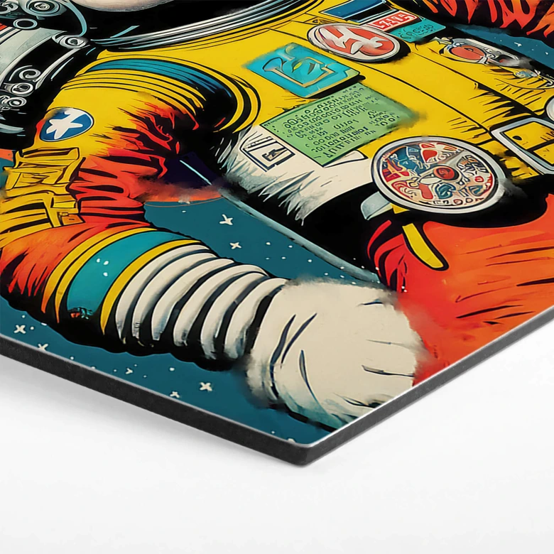 Hexagon Wandbild Treechild - Mickey als Astronaut im Retro Stil - Alu-Dibond 