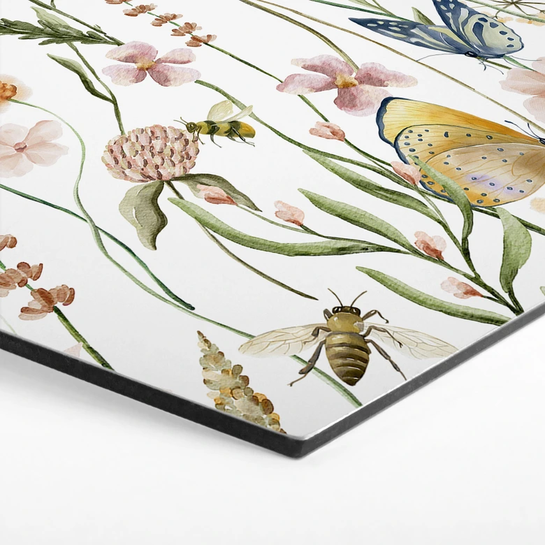 Hexagon Dibond Lenteweide met vlinders - UN Designs 