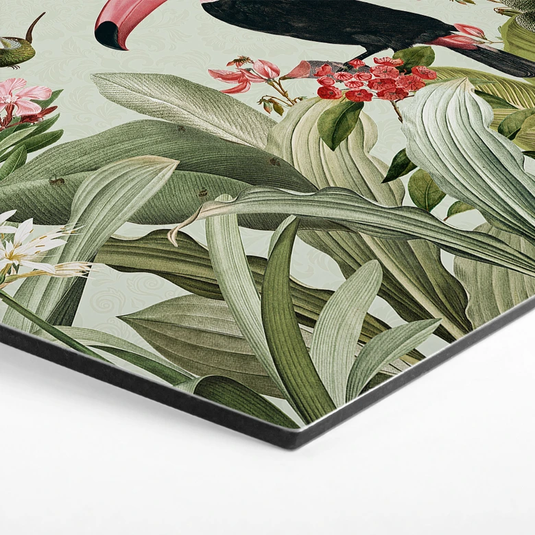 Hexagon Wandbild Tukan im Dschungel-Paradies - Alu-Dibond - UN Designs 