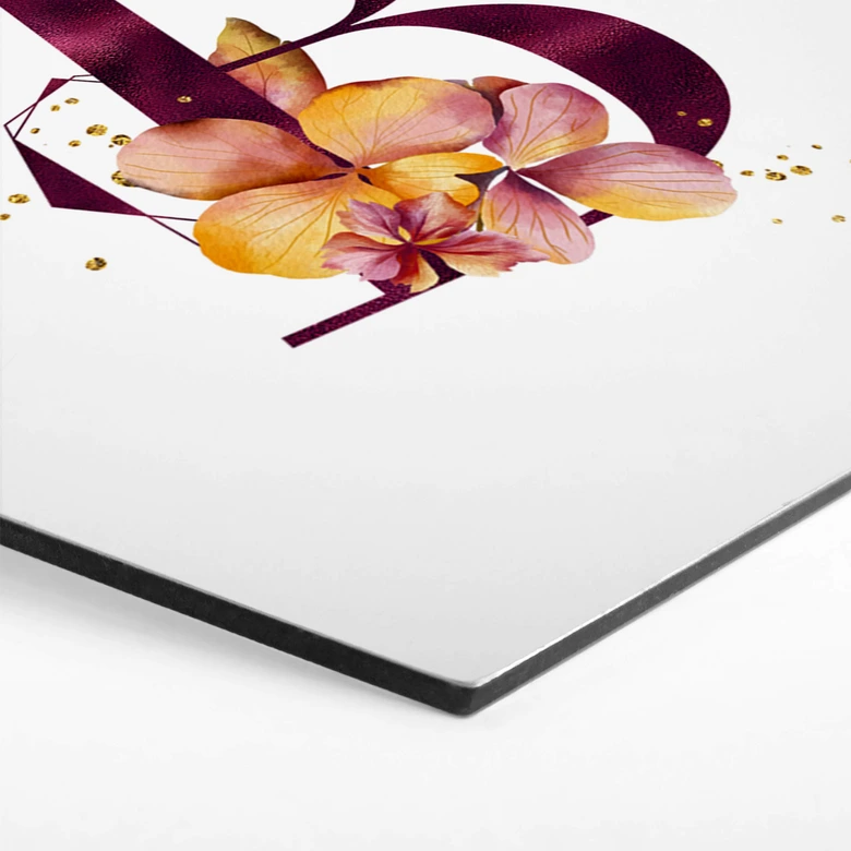 Hexagone - Alu-Dibond Lettres alphabet fleuri bordeau 