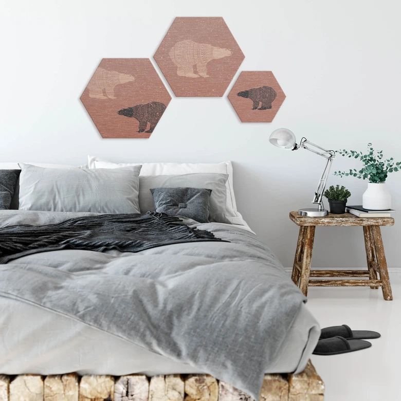 Hexagon - Alu-Dibond-Kupfereffekt Polarbär Blau 