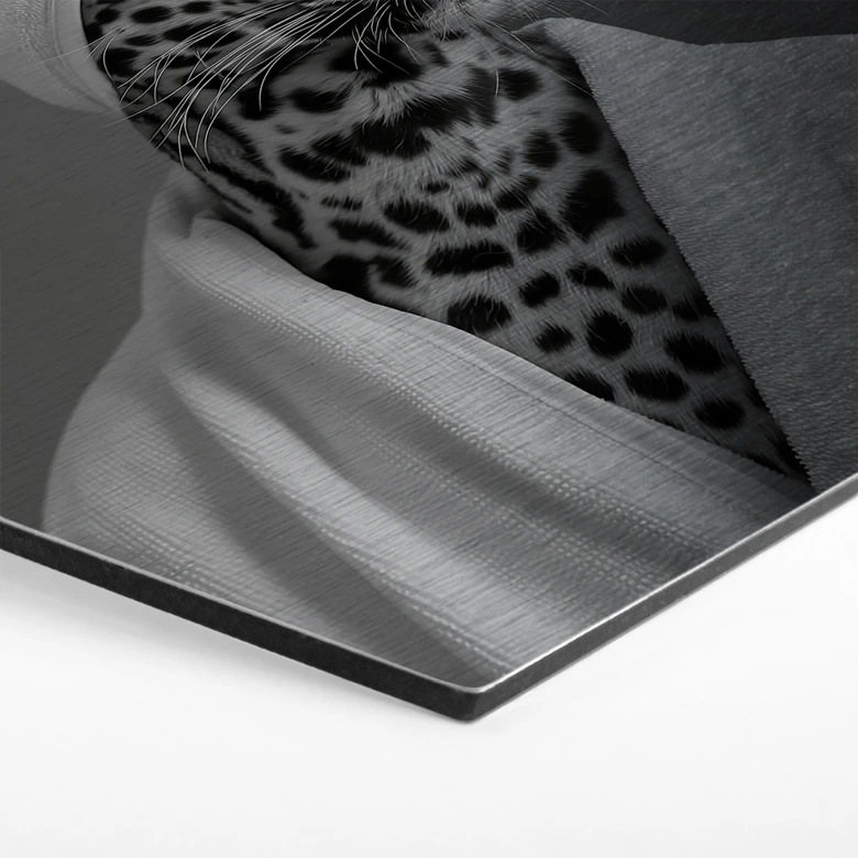 Hexagon Wandbild mit Silbereffekt Royale Spa-Auszeit mit Leopard - Rahner - Alu-Dibond 