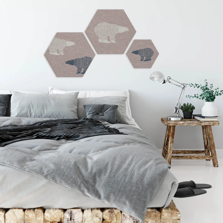 Hexagon - Alu-Dibond-Silbereffekt Polarbären 
