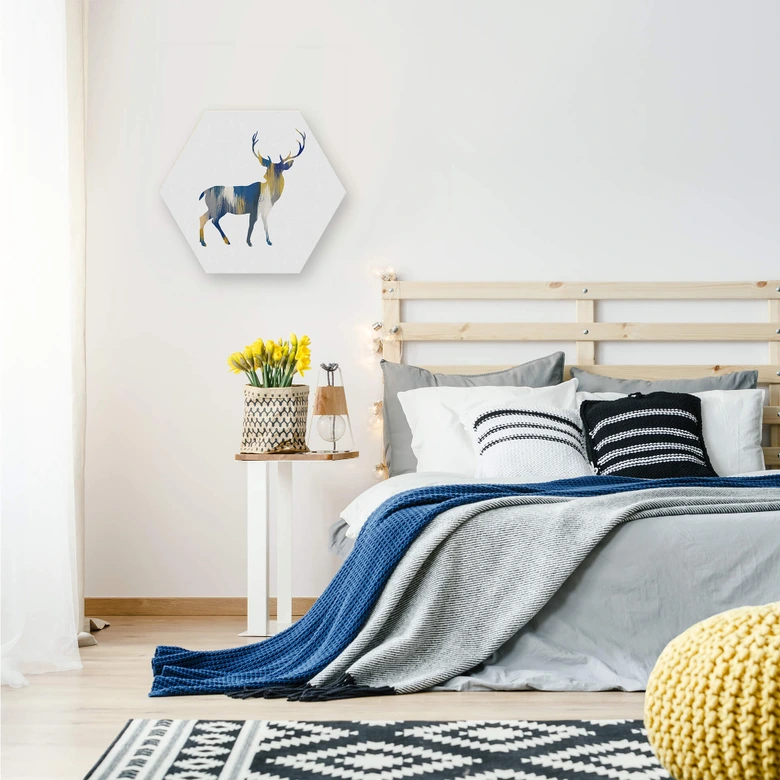 Hexagon - Alu-Dibond Orara Studio - Deer Blue and Yellow 