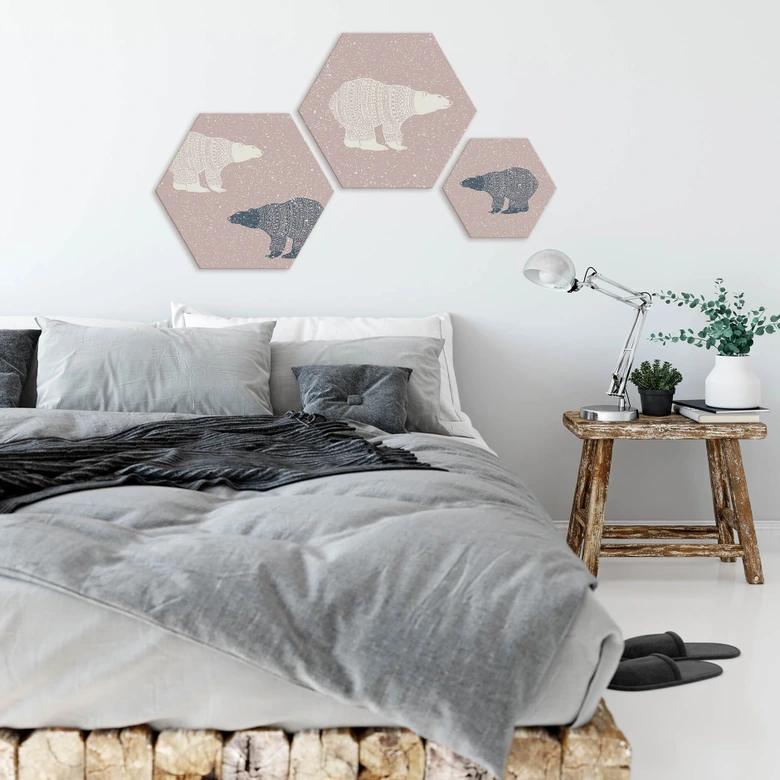 Hexagon - Alu-Dibond Polarbär Weiß 