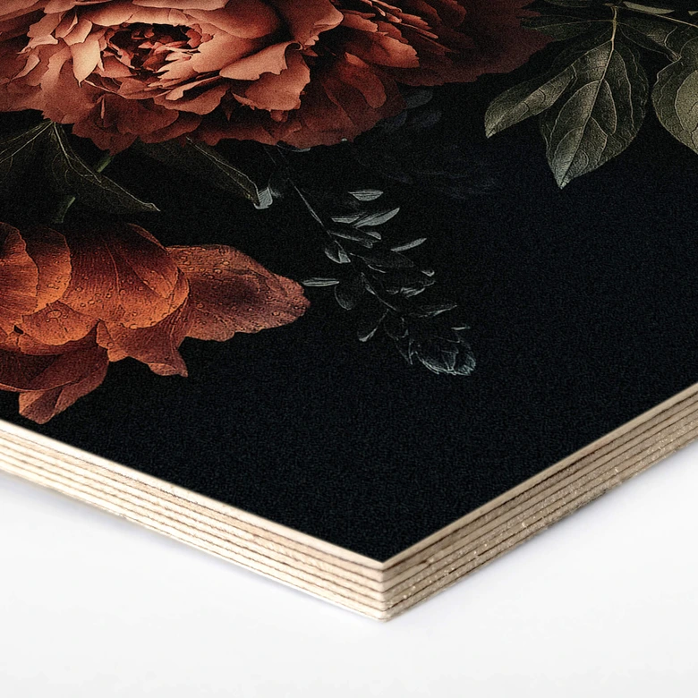 Hexagon - Holz Blumenbouquet Rot 