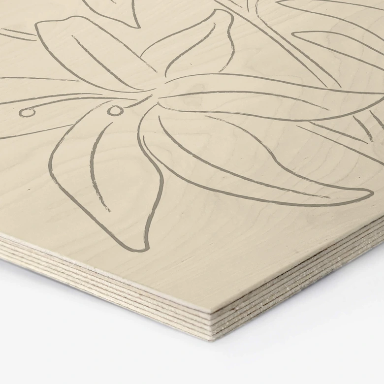 Hexagon Holzbild 1X Studio - Line Art Floral - Minimalistische Blumen 
