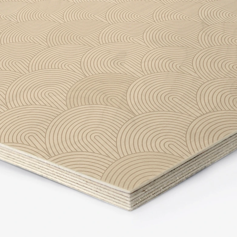 Hexagon Holzbild Abstrakte Halbkreise in Soft Beige - Bloomery Decor 