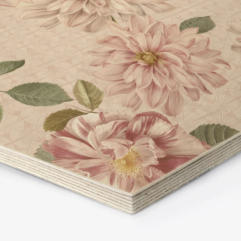 Hexagon Wood Print Dahlias Shabby Chic Pink - Bloomery Decor 