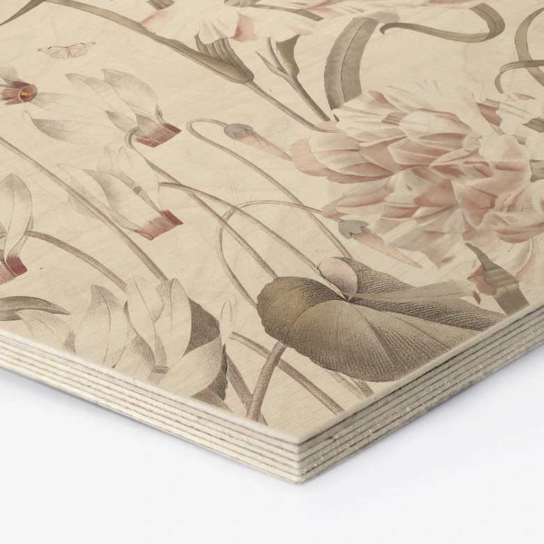 Tableau sur bois hexagonal Prairie florale en rose clair - Décor Bloomery 