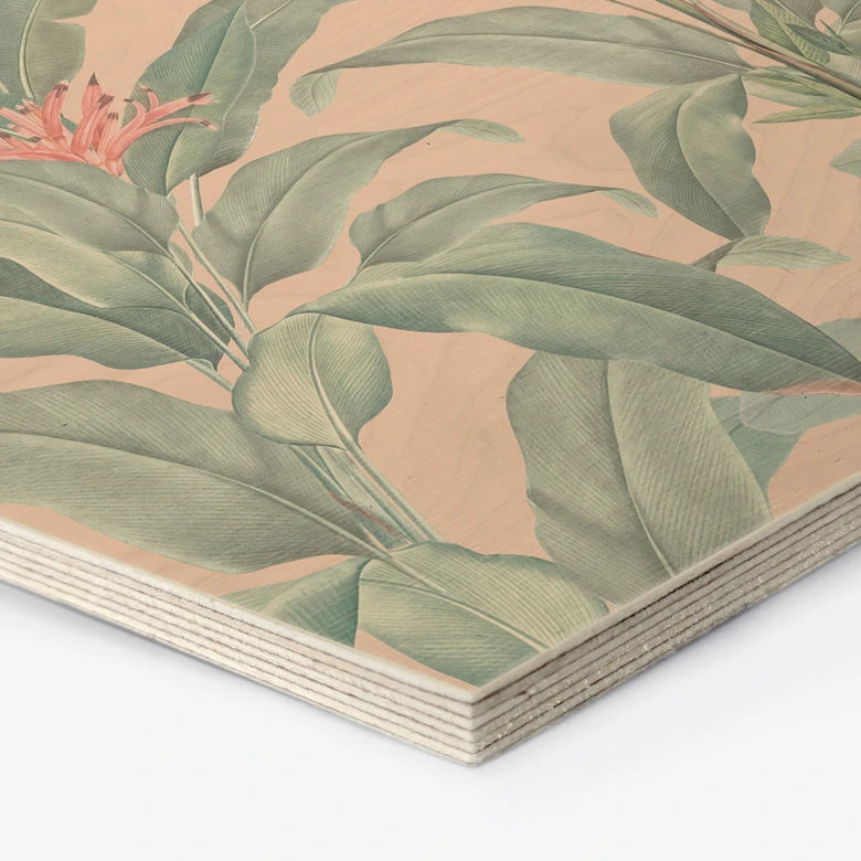 Hexagon Holzbild Urban Jungle Tropenblätter Rosa - Bloomery Decor 