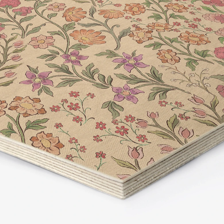 Hexagon Wood Print Meadow Flowers Vintage - Beige - Bloomery Decor 