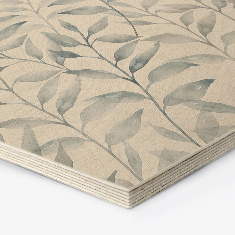 Hexagon Holzbild Zarte Aquarell-Blätter - Soft Grau - Bloomery Decor 