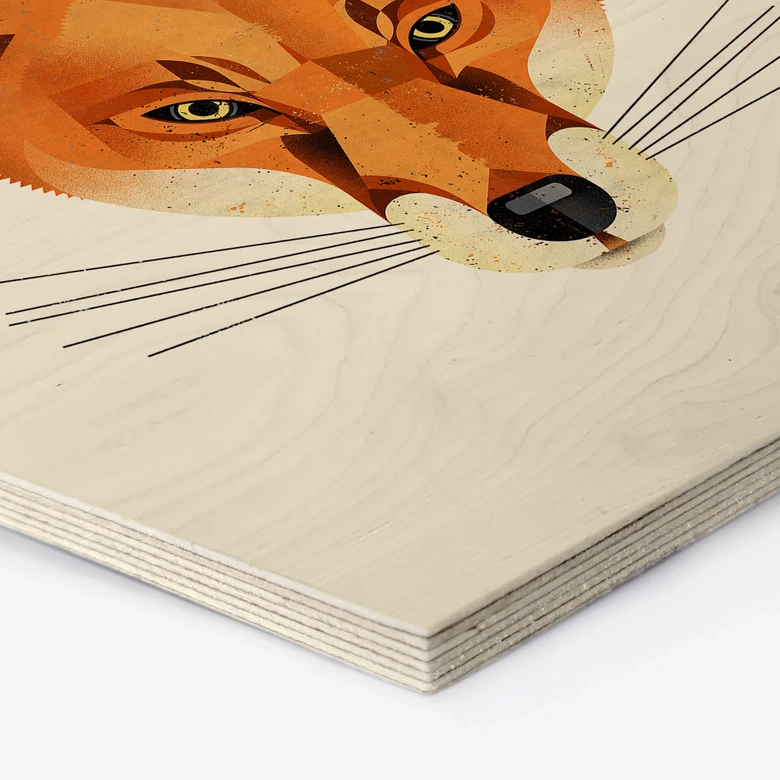 Hexagon Holzbild mit Tier-Motiv - Fuchs - Braun 