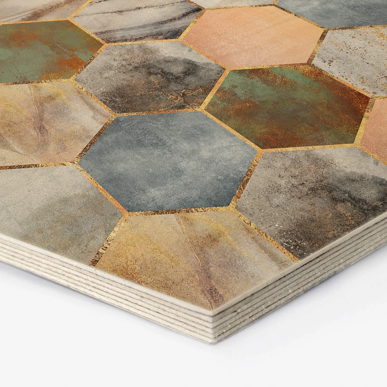 Hexagon Holzbild Fredriksson - Marmor & Perlmutt 