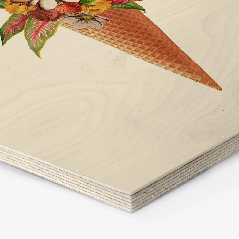 Wandbild Frida Floral Studio - Blumige Eistüte - Hexagon Holz 
