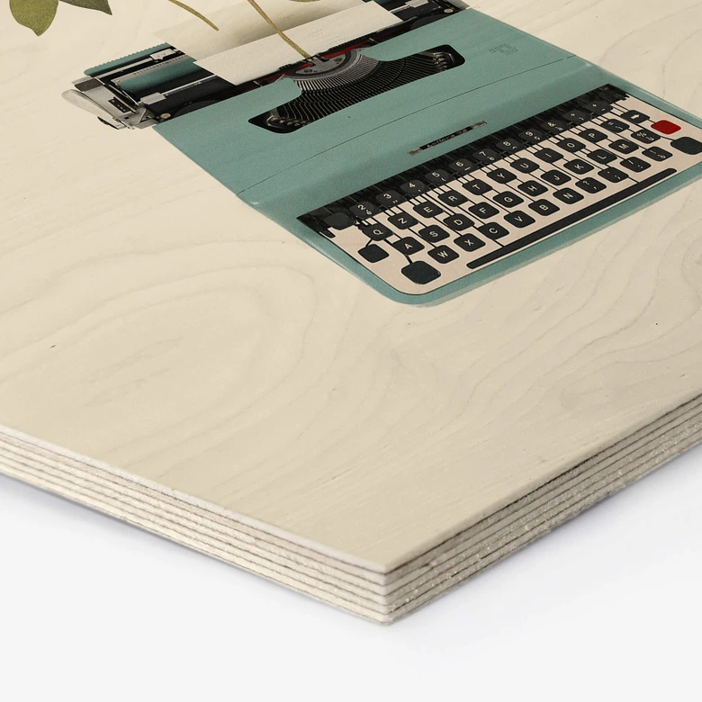 Wandbild Frida Floral Studio - Botanische Schreibmaschine - Hexagon Holz 