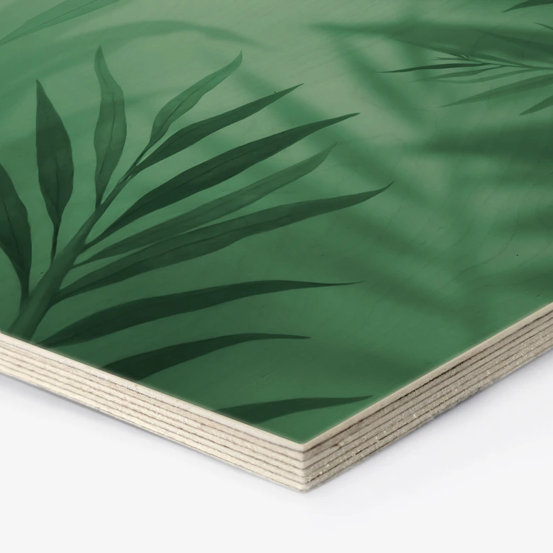 Hexagon-Holzbild Grüne Palmenblätter 