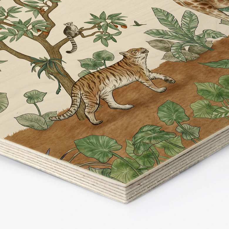 Tableau sur bois Hexagon Objets cachés Animaux de la jungle - Kikki Belle 