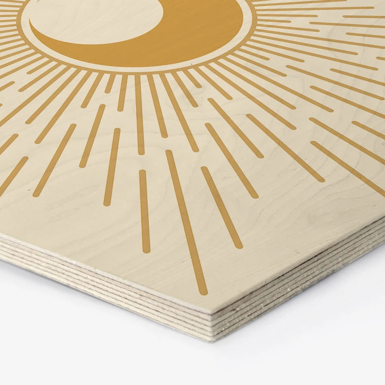 Hexagon Holzbild Goldene Sonnenstrahlen - KsanaKalpa 