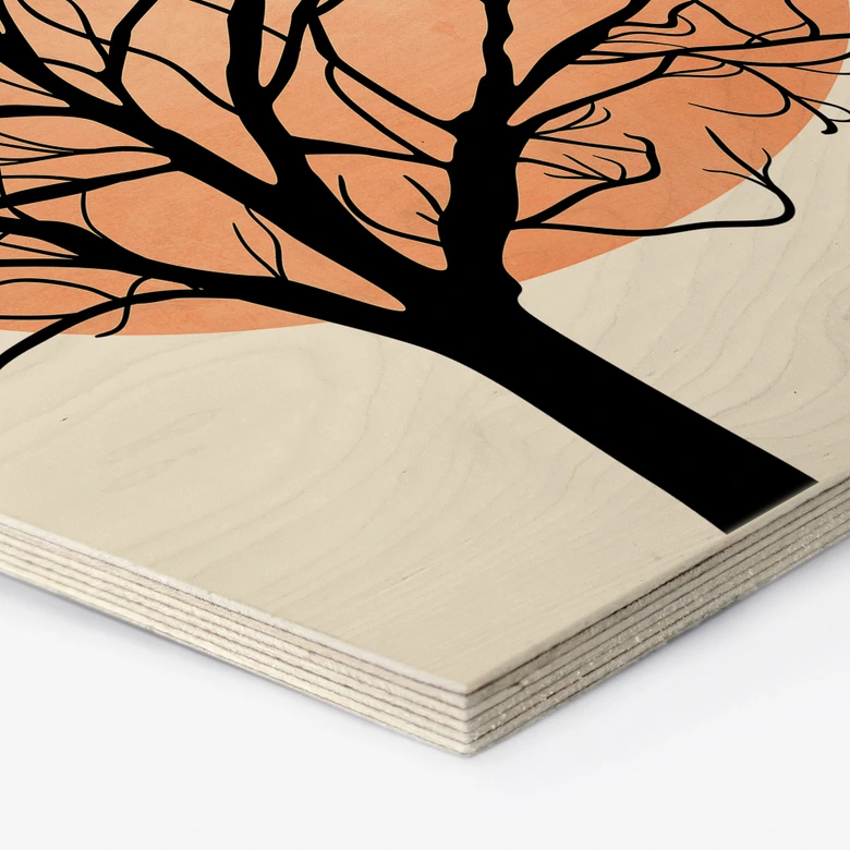 Hexagon-Holzbild Apricotfarbene Sonne - Kubistika 