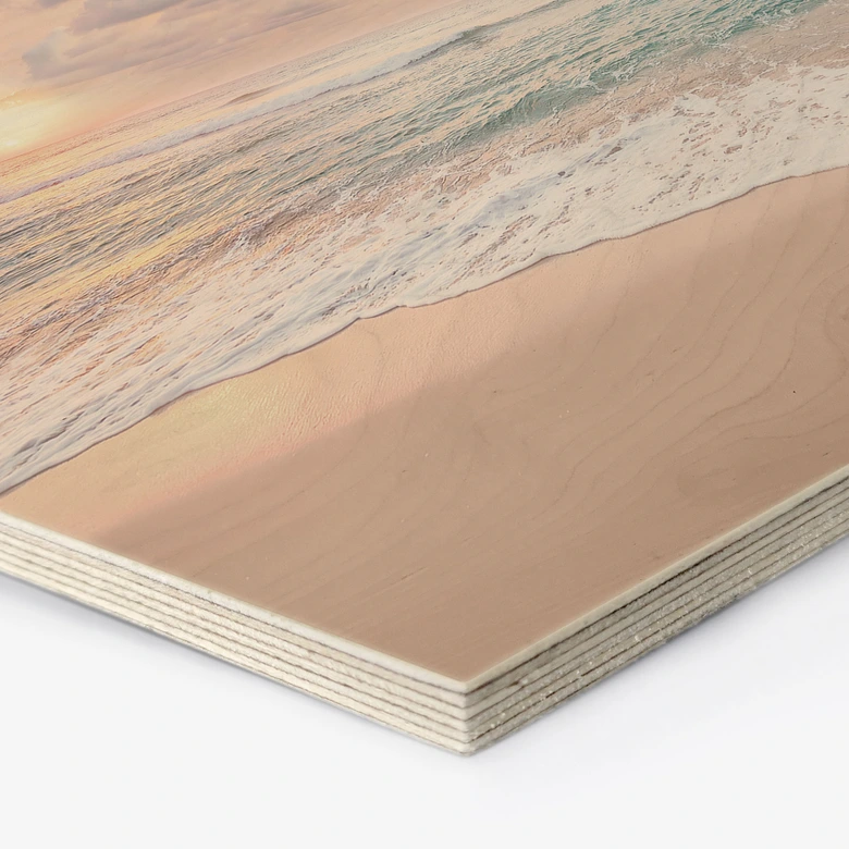 Tableau sur bois hexagonal Coucher de soleil sur la plage et la mer - Sisi & Seb 