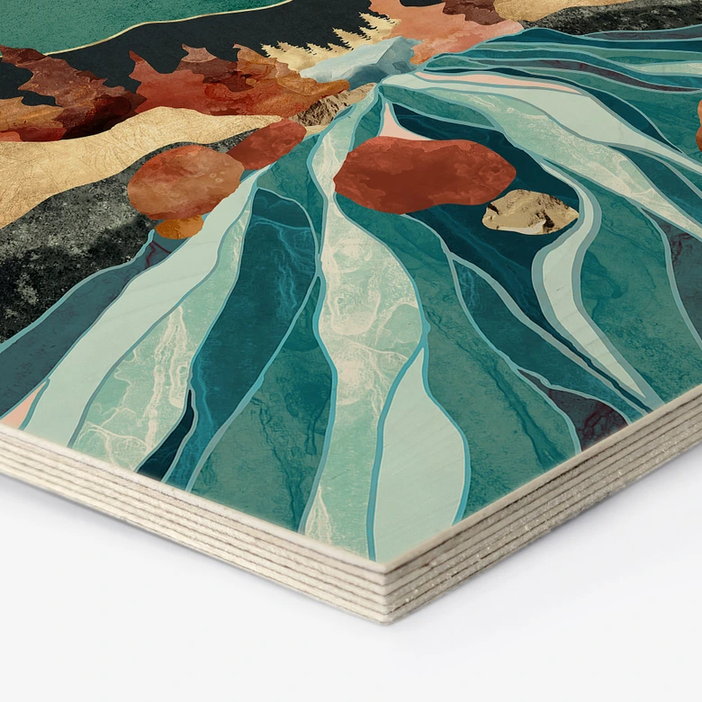 Hexagon-Holzbild Berg Land Fluss - SpaceFrog Designs 