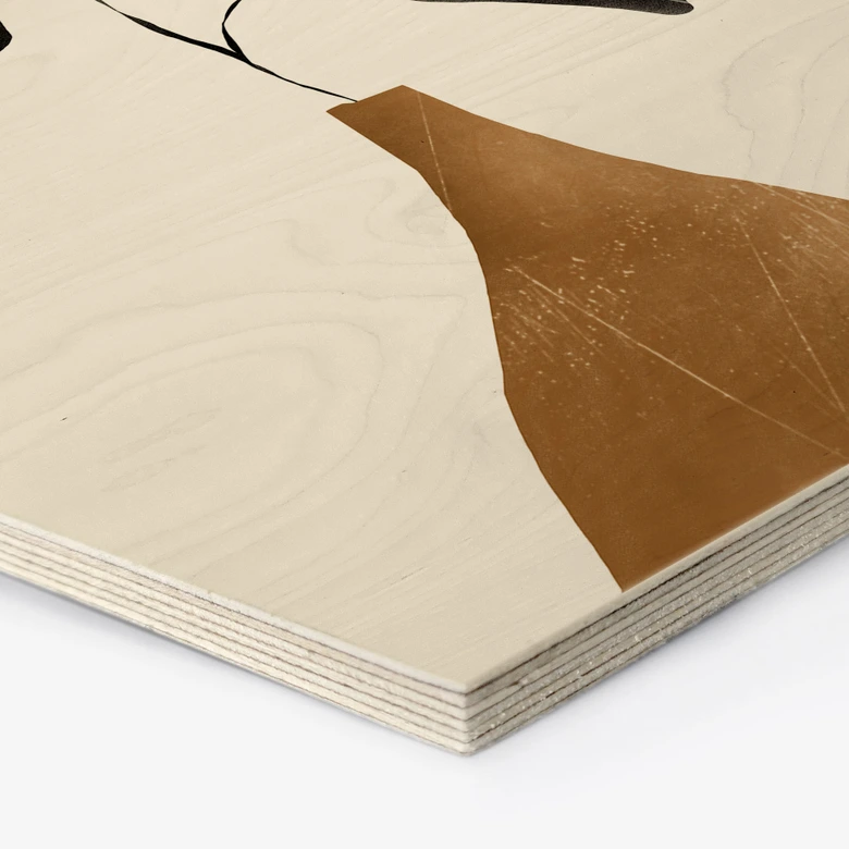 Hexagon Holzbild Zweig in goldener Vase - ThingDesign 