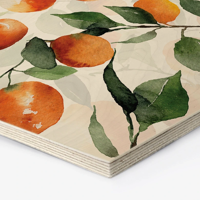 Hexagon Holzbild Fruchtige Mandarinen - UN Designs 