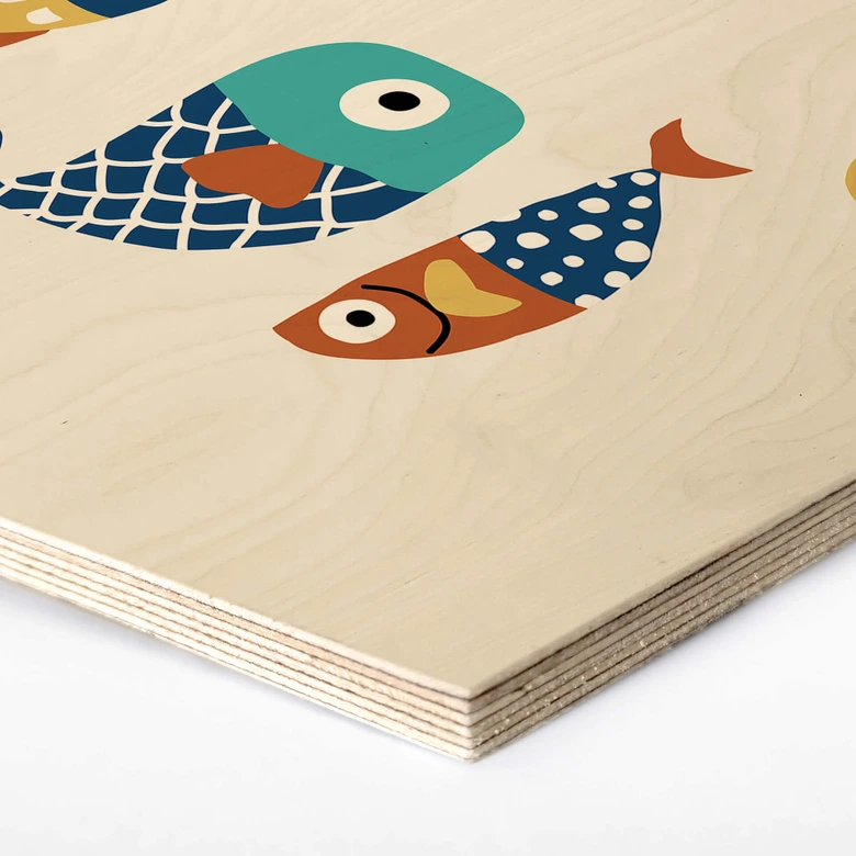 Hexagon - Holz Kubistika - Bunte Fische 