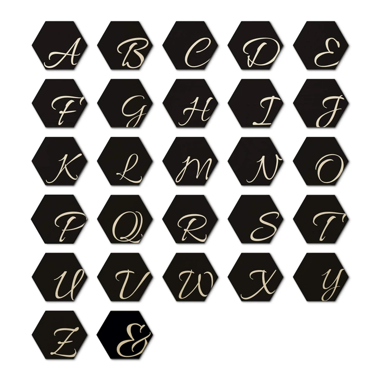 Hexagon Letters - Wood Birch Veneer - black 