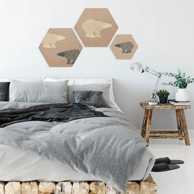 Hexagon - Holz Birke-Furnier Polarbär Weiß 
