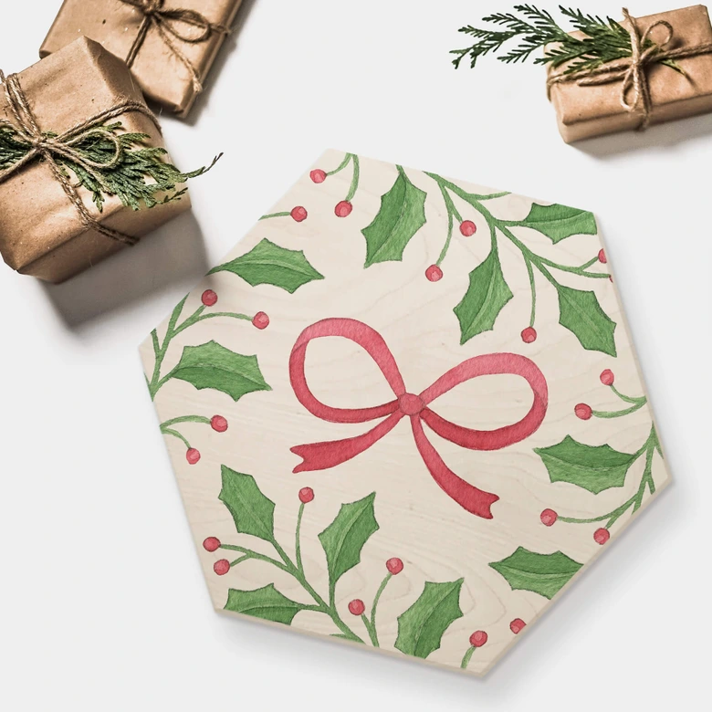 Hexagon - Holz Birke-Furnier Weihnachtsschleife 
