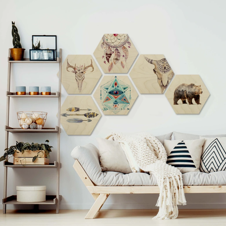 Hexagon - Holz Birke-Furnier - Kvilis - Traumfänger 