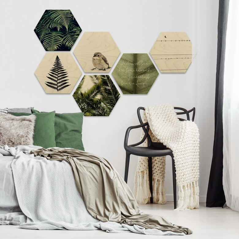 Hexagon - Holz Birke-Furnier - Farn 02 
