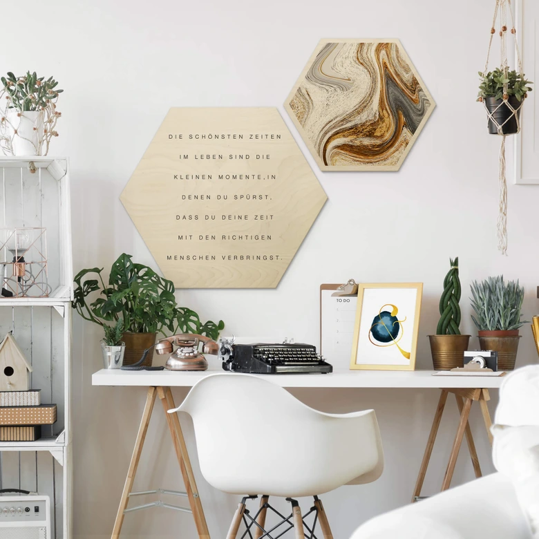 Hexagon - Holz Birke-Furnier - Golden Struggle 