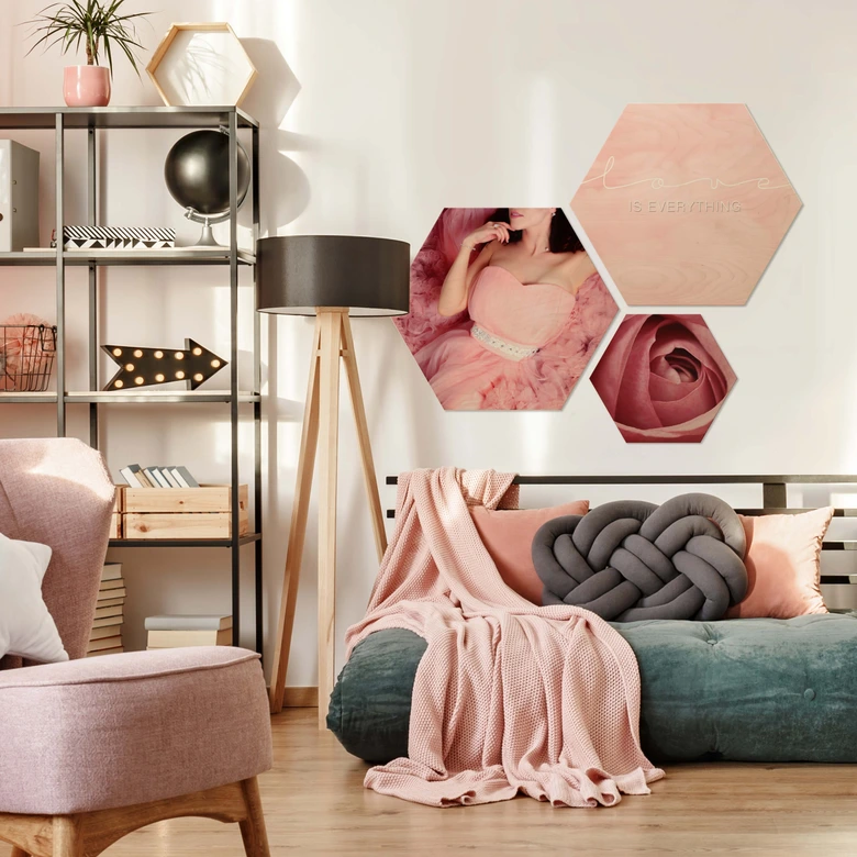 Hexagon - Holz Birke-Furnier - Das rosa Kleid 