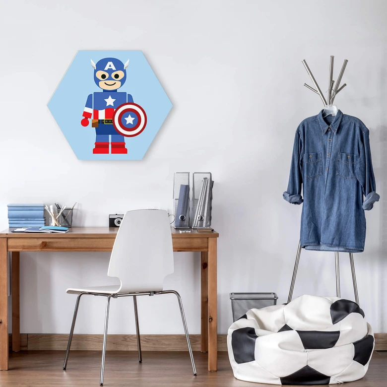 Hexagon - Alu-Dibond Gomes - Captain America Spielzeug 