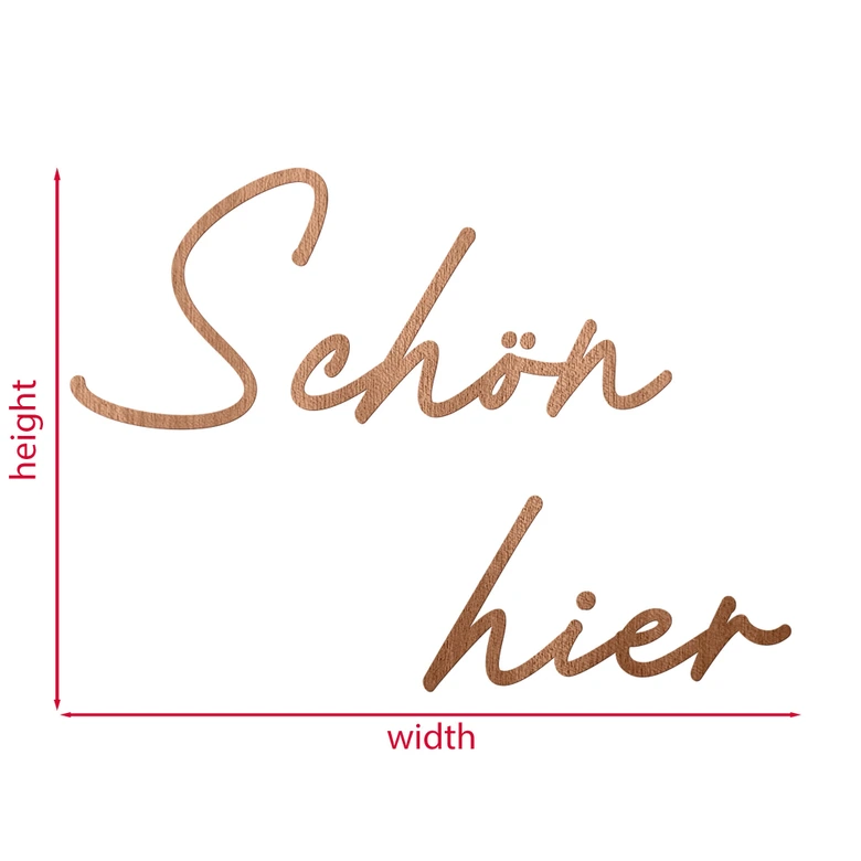3D Holz Schriftzug Schön hier - Mahagoni 