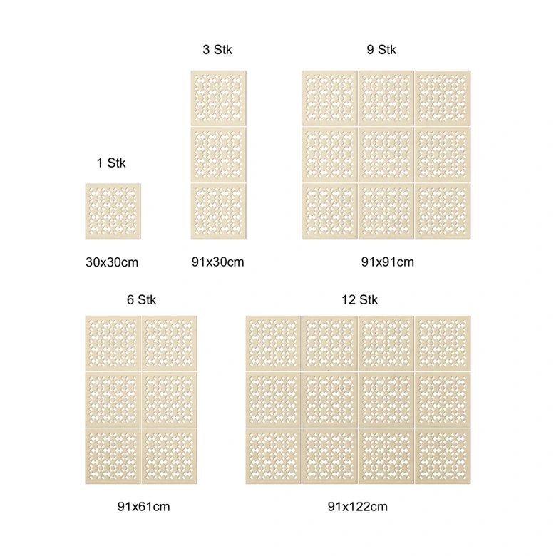Séparation de pièce, cloison motif géométrique - bois de peuplier 