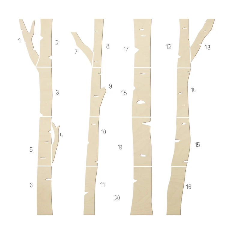 XXL väggpanel av trä träd björkskog (4-delad) - poppel 