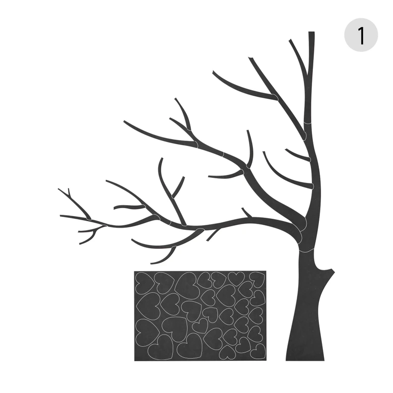 Panel mural de madera XXL árbol con corazones - MDF 