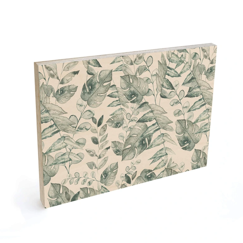 Holzbild Dschungelblätter Aquarell Creme - Bloomery Decor 