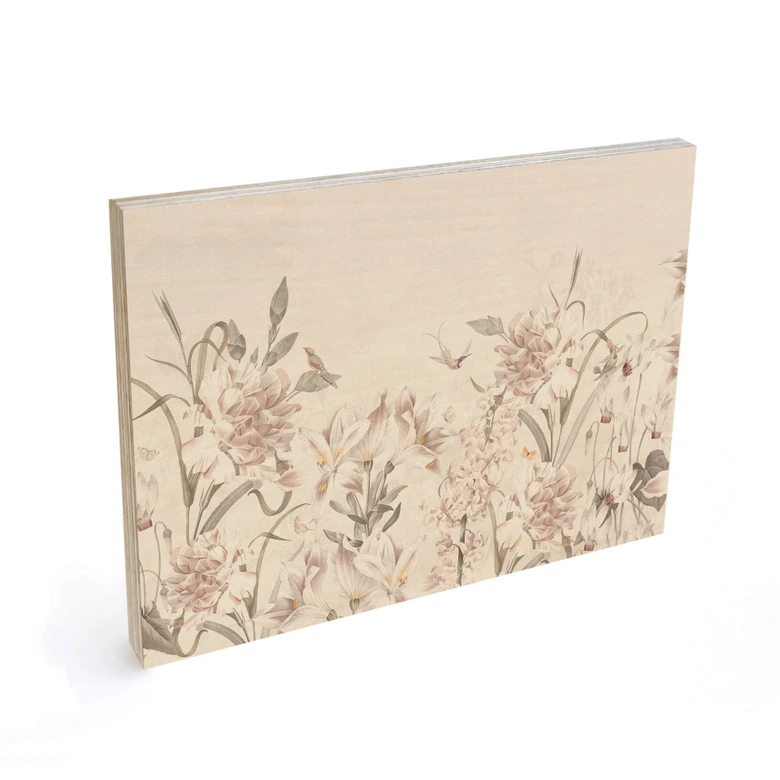 Tableau sur bois Prairie florale en rose clair - Décorations Bloomery 