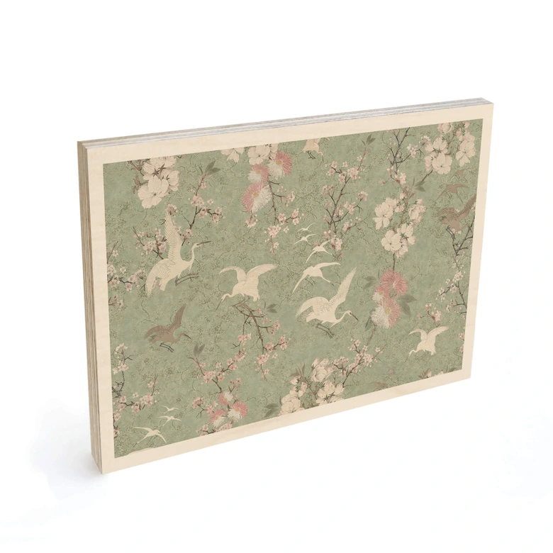 Obraz drewniany Żurawie w kolorze zielonego kwiatu wiśni - Bloomery Decor 
