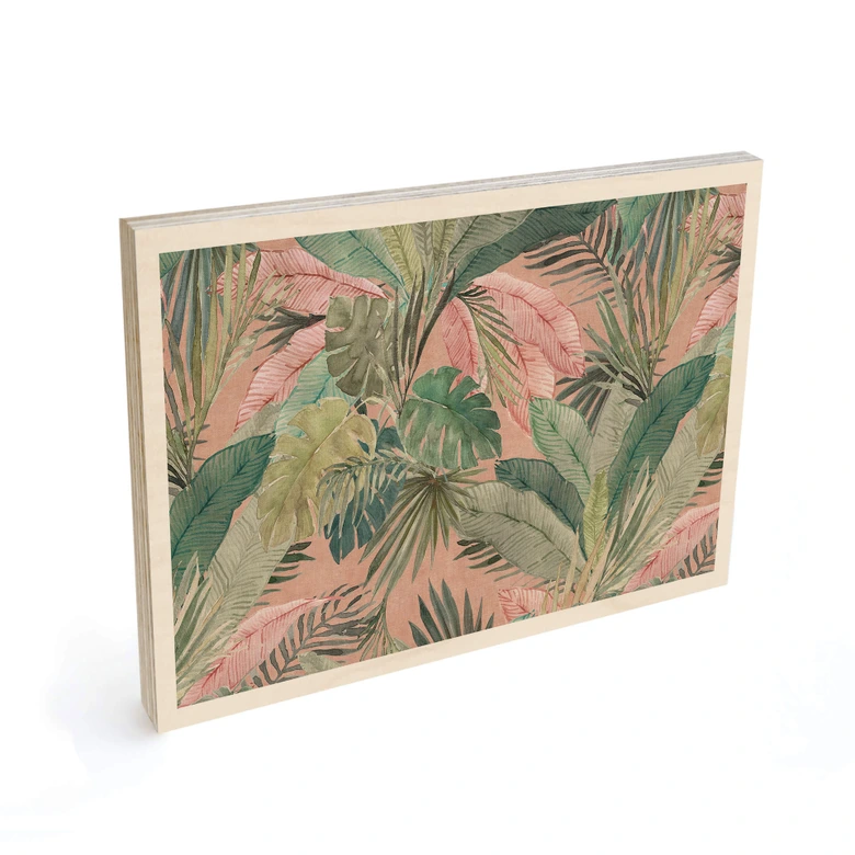 Holzbild Tropenblätter im Dschungel Rosa - Bloomery Decor 