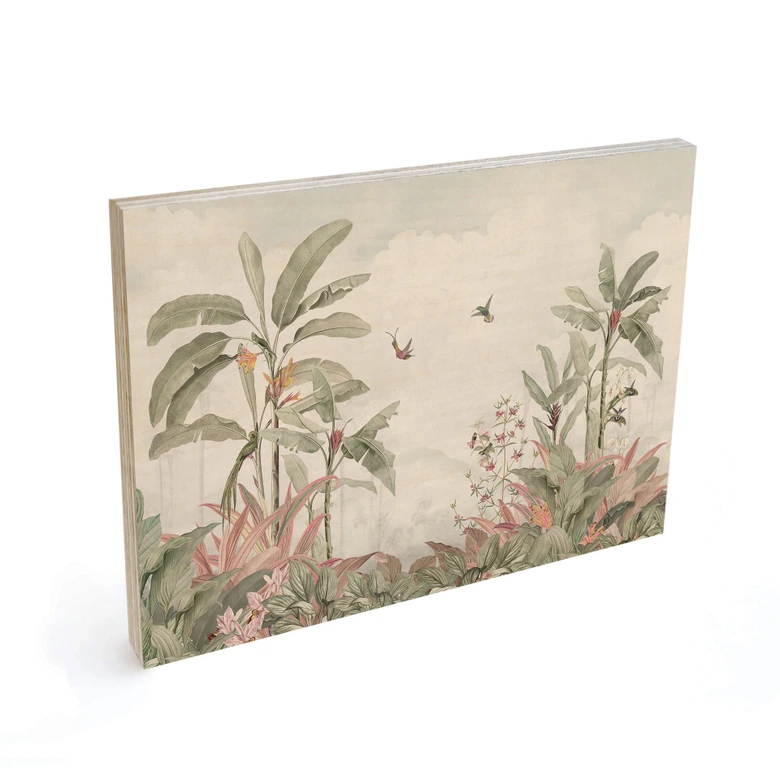 Holzbild Tropische Idylle mit Kolibri Blau - Bloomery Decor 