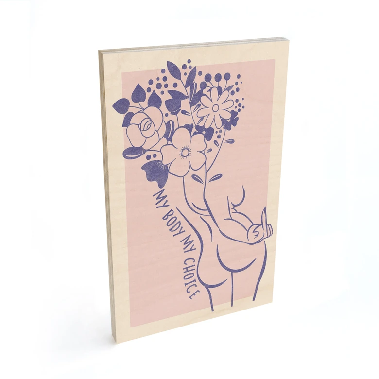 Tableau sur bois Body Positivity - Line Art Floral 