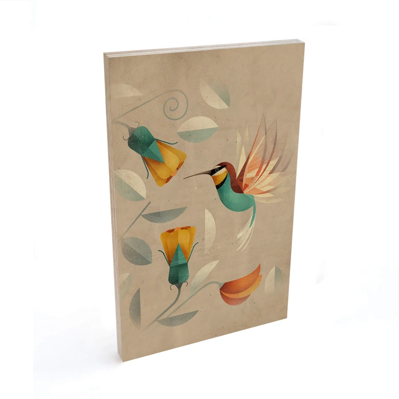 Holzbild mit Vogelmotiv - Kolibri - Braun 
