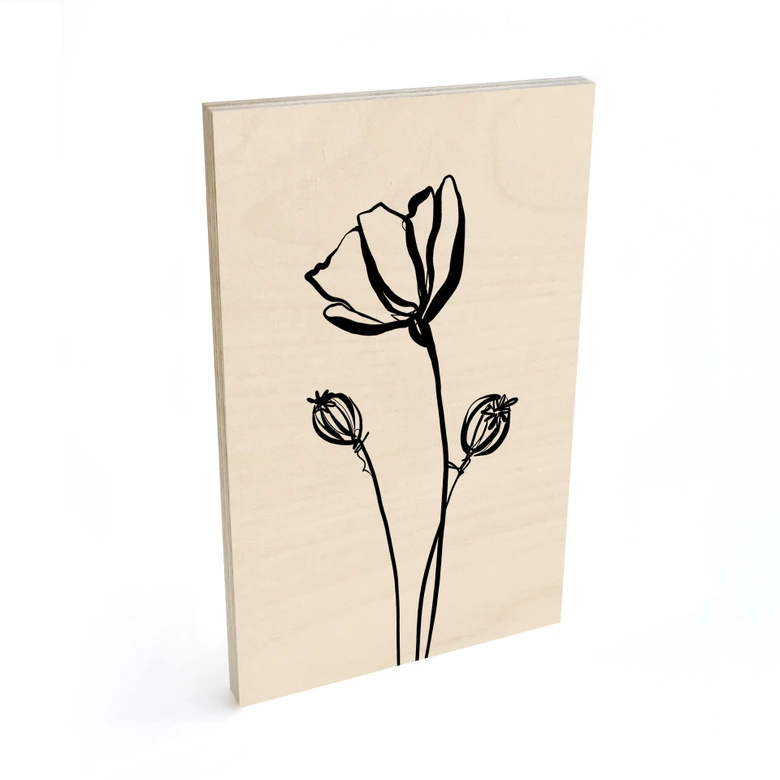 Holzbild Line Art Mohnblume - Cats & Dotz 
